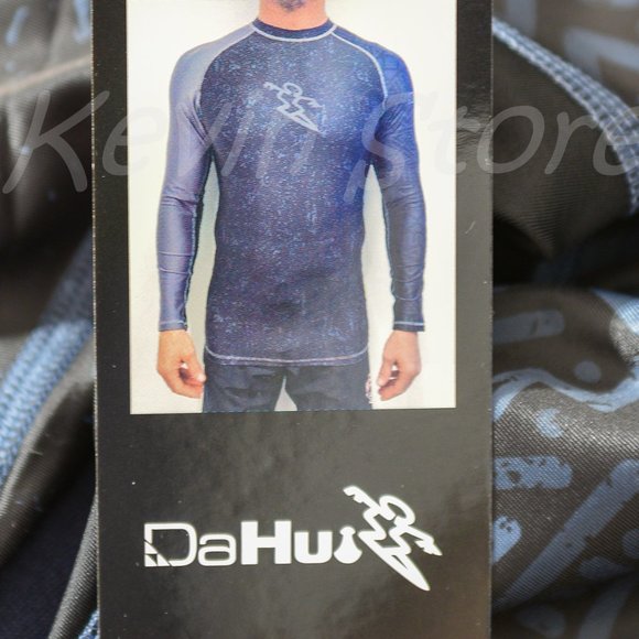 Da Hui Mens Long Sleeve Rash Guard Black/Blue - Picture 4 of 6